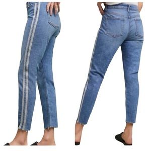 Anthropologie Pilcro and the Letterpress Silver Tuxedo Stripe Raw Hem Ankle Jean